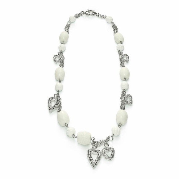 Folli Follie Silver Heart and White Bead Necklace 50 cm - Picture 1 of 7